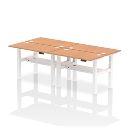 Air Back-to-Back 1200 x 600mm Height Adjustable 4 Person Bench Desk Oak Top CP White Frame