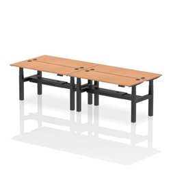 Air Back-to-Back 1600 x 600mm Height Adjustable 4 Person Bench Desk Oak Top CP Black Frame