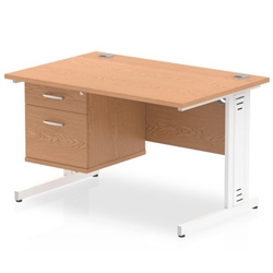 Impulse 1200 x 800mm Straight Desk Oak Top White Cable Managed Leg with 1 x 2 Drawer Fixed Pedestal