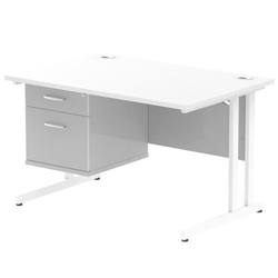 Impulse 1200 Rectangle White Cant Leg Desk WHITE 1 x 2 Drawer Fixed Ped