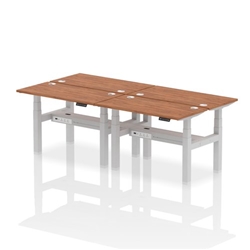Air Back-to-Back 1200 x 600mm Height Adjustable 4 Person Bench Desk Walnut Top CP Silver Frame