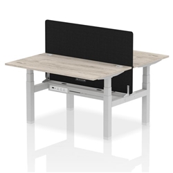 Air Back-to-Back 1400 x 800mm Height Adjustable 2 Person Bench Desk Grey Oak Top CP Silver Frame with Black Straight Screen