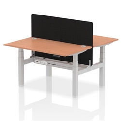 Air Back-to-Back 1400 x 800mm Height Adjustable 2 Person Office Bench Desk Beech Top with Cable Ports Silver Frame with Black Straight Screen