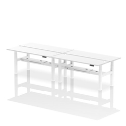 Air Back-to-Back 1800 x 600mm Height Adjustable 4 Person Office Bench Desk White Top with Cable Ports White Frame