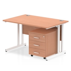 Impulse 1200 x 800mm Straight Desk Beech Top White Cantilever Leg with 3 Drawer Mobile Pedestal Bundle