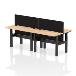 Air Back-to-Back 1200 x 600mm Height Adjustable 4 Person Bench Desk Maple Top CP Black Frame with Black Straight Screen