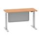 Air 1400 x 600mm Height Adjustable Desk Oak Top Cable Ports Silver Leg With Silver Steel Modesty Panel