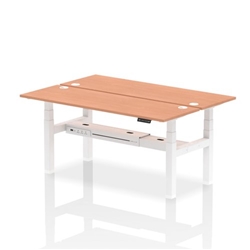 Air Back-to-Back 1800 x 600mm Height Adjustable 2 Person Bench Desk Beech Top CP White Frame