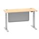 Air 1400 x 600mm Height Adjustable Desk Maple Top Cable Ports Silver Leg With Silver Steel Modesty Panel