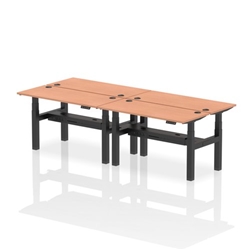 Air Back-to-Back 1400 x 600mm Height Adjustable 4 Person Bench Desk Beech Top CP Black Frame