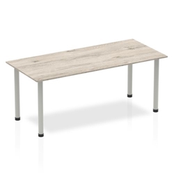 Impulse 1800mm Straight Table Grey Oak Top Silver Post Leg