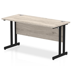 Impulse 1400 x 600mm Straight Desk Grey Oak Top Black Cantilever Leg