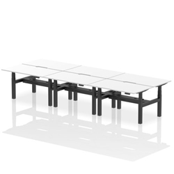 Air Back-to-Back 1400 x 800mm Height Adjustable 6 Person Bench Desk White Top with Scalloped Edge Black Frame
