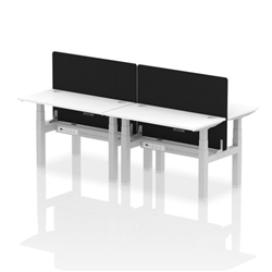 Air Back-to-Back 1200 x 600mm Height Adjustable 4 Person Bench Desk White Top CP Silver Frame with Black Straight Screen