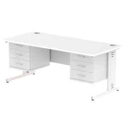 Impulse 1800 x 800mm Straight Desk White Top White Cable Managed Leg 2 x 3 Drawer Fixed Pedestal