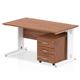 Impulse 1400 x 800mm Straight Desk Walnut Top White Cable Managed Leg with 3 Drawer Mobile Pedestal Bundle