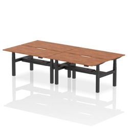 Air Back-to-Back 1600 x 800mm Height Adjustable 4 Person Bench Desk Walnut Top with Scalloped Edge Black Frame