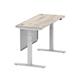 Air 1400 x 600mm Height Adjustable Desk Grey Oak Top Cable Ports Silver Leg With Silver Steel Modesty Panel