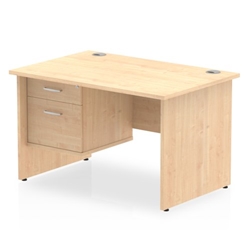 Impulse 1200 Rectangle Panel End Leg Desk MAPLE 1 x 2 Drawer Fixed Ped