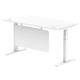 Air 1600 x 800mm Height Adjustable Desk White Top Cable Ports White Leg With White Steel Modesty Panel