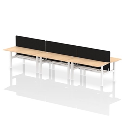 Air Back-to-Back 1600 x 800mm Height Adjustable 6 Person Bench Desk Maple Top CP White Frame with Black Straight Screen