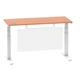 Air 1400 x 600mm Height Adjustable Desk Beech Top Cable Ports White Leg With White Steel Modesty Panel