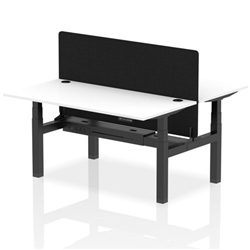 Air Back-to-Back 1600 x 800mm Height Adjustable 2 Person Bench Desk White Top CP Black Frame with Black Straight Screen