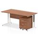 Impulse 1600 x 800mm Straight Desk Walnut Top White Cantilever Leg with 2 Drawer Mobile Pedestal