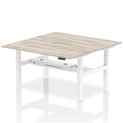 Air Back-to-Back 1600 x 800mm Height Adjustable 2 Person Office Bench Desk Grey Oak Top with Scalloped Edge White Frame