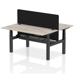 Air Back-to-Back 1600 x 800mm Height Adjustable 2 Person Office Bench Desk Grey Oak Top with Cable Ports Black Frame with Black Straight Screen