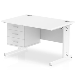 Impulse 1200 x 800mm Straight Desk White Top White Cable Managed Leg with 1 x 3 Drawer Fixed Pedestal