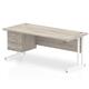 Impulse 1800 Rectangle White Cant Leg Desk Grey Oak 1 x 3 Drawer Fixed Ped