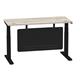 Air 1400 x 600mm Height Adjustable Desk Grey Oak Top Cable Ports Black Leg With Black Steel Modesty Panel