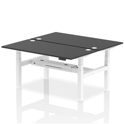 Air Back-to-Back 1600 x 800mm Height Adjustable 2 Person Office Bench Desk Black Top with Cable Ports White Frame