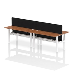 Air Back-to-Back 1600 x 600mm Height Adjustable 4 Person Bench Desk Walnut Top CP White Frame with Black Straight Screen