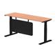 Air 1800 x 600mm Height Adjustable Desk Beech Top Cable Ports Black Leg With Black Steel Modesty Panel