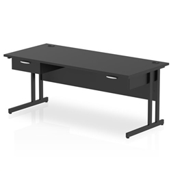 Impulse 1800 x 800mm Straight Office Desk Black Top Black Cantilever Leg Workstation 2 x 1 Drawer Fixed Pedestal