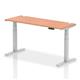 Air 1600 x 600mm Height Adjustable Desk Beech Top Cable Ports Silver Leg