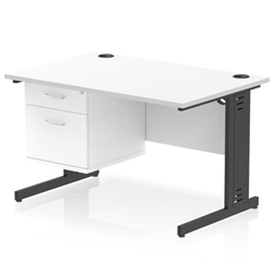 Impulse 1200 x 800mm Straight Office Desk White Top Black Cable Managed Leg Workstation 1 x 2 Drawer Fixed Pedestal