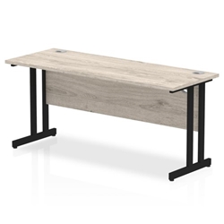 Impulse 1600 x 600mm Straight Desk Grey Oak Top Black Cantilever Leg