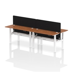 Air Back-to-Back 1400 x 600mm Height Adjustable 4 Person Bench Desk Walnut Top CP White Frame with Black Straight Screen