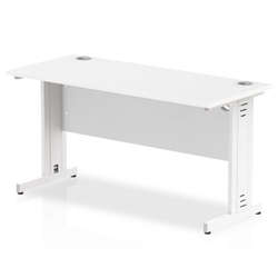 Impulse 1400 x 600mm Straight Desk White Top White Cable Managed Leg