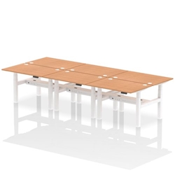 Air Back-to-Back 1200 x 800mm Height Adjustable 6 Person Bench Desk Oak Top CP White Frame