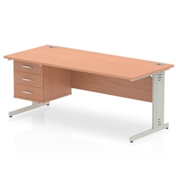 Impulse 1800 x 800mm Straight Desk Beech Top Silver Cable Managed Leg 1 x 3 Drawer Fixed Pedestal