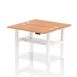 Air Back-to-Back 1200 x 600mm Height Adjustable 2 Person Bench Desk Oak Top CP White Frame
