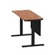 Air 1400 x 600mm Height Adjustable Desk Walnut Top Cable Ports Black Leg With Black Steel Modesty Panel