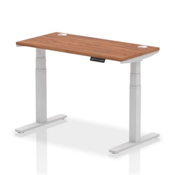 Air 1200 x 600mm Height Adjustable Desk Walnut Top Cable Ports Silver Leg