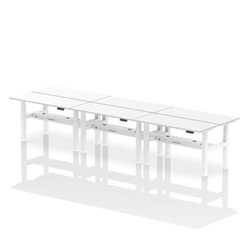 Air Back-to-Back 1400 x 600mm Height Adjustable 6 Person Office Bench Desk White Top with Cable Ports White Frame