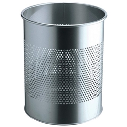 Durable Round Metal Perforated Waste Bin - Scratch Resistant Steel - 15L Silver