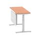 Air 1400 x 600mm Height Adjustable Desk Beech Top Cable Ports Silver Leg With Silver Steel Modesty Panel
